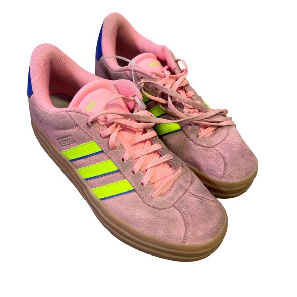 Adidas Court Platform Pink Suede Sneakers Shoes Women's Size 9.5 Neon Stripes‎ - Picture 2 of 10